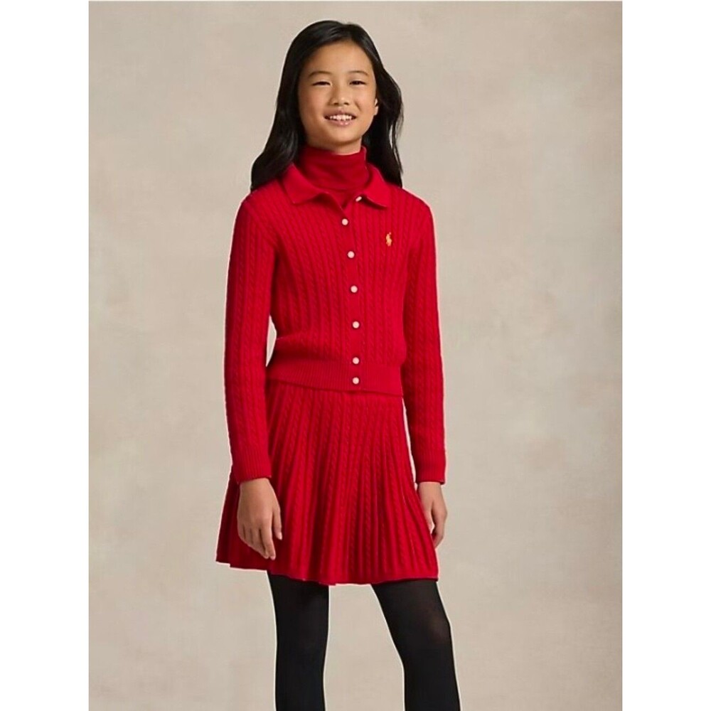 Polo Ralph Lauren Cotton Polo Cardigan & Pleated Skirt Set Red S Small 7 Outfit